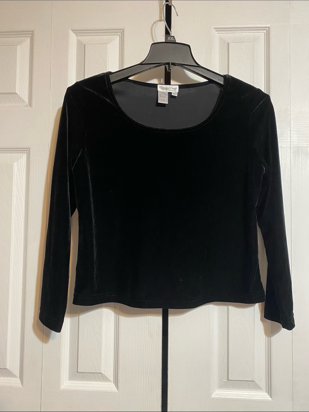 Coldwater Creek black velvet top blouse shirt size PL